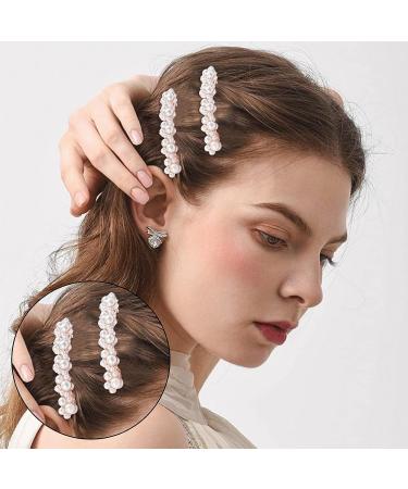 2Pcs Elegant Handmade Pearl Hair Clips | Gold Snap Barrettes for Styling | Durable Metal Alloy | 7cm x 1cm - Buy Online on GoSupps.com