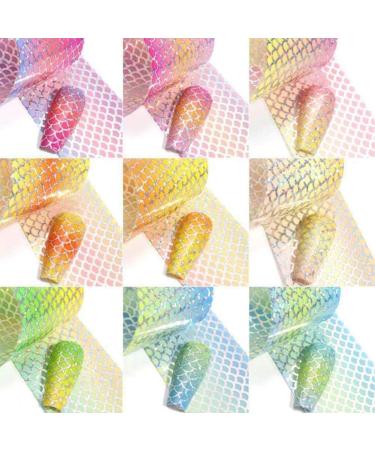 Mermaid Nail Foil Transfers Stickers 10 Sheets Holographic Iridescent Nail Art Decals Fish Scales Pattern Laser Starry Sky Nail Art Stickers Wraps DIY Decoration Manicure Transfer Foils - Buy Online on GoSupps.com