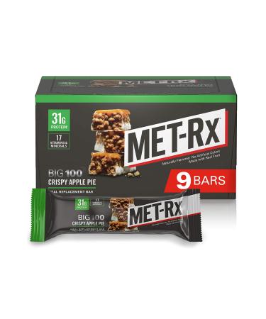 MET-Rx Big 100 Meal Replacement Bar Crispy Apple Pie 9 Bars 3.52 oz (100 g) Each