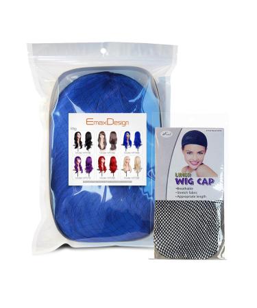 Shop EMAXDesign 70cm Dark Blue Cosplay Wig for Women - High Quality Curly Heat Resistant with Free Wig Caps & Comb - Buy Online on GoSupps.com