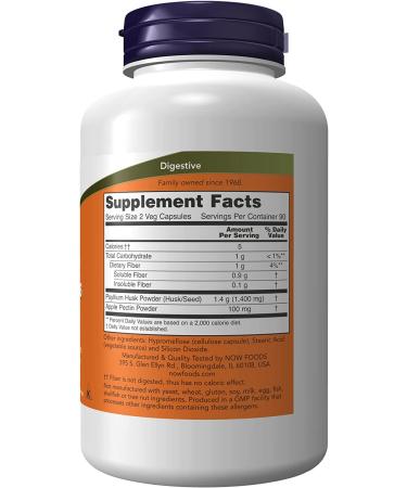 NOW Psyllium Husk Capsules 700mg with Apple Pectin 180 Veg Capsules | Intestinal Health Support - Buy Online on GoSupps.com
