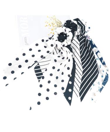 Funlovin Black White Scarf Scrunchie Hair Ribbon Ties Set - Elegant Ponytail Scrunchies with Tails for Women (6pcs) - Buy Online on GoSupps.com