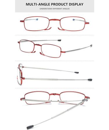 LANOMI Folding Reading Glasses - Mini Metal Blue Light Filter for Women & Men Compact with Case 1.75 Diopters - Red - Buy Online on GoSupps.com