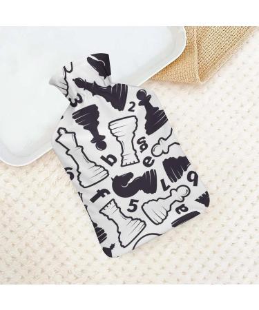 Black and White Chess Hot Water Bottle with Plush Cover Cozy Bed Warmer for Adults & Kids | 26.5x15.3cm - International Shipping Available! - Buy Online on GoSupps.com