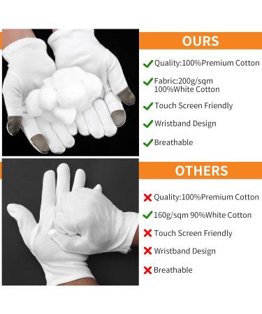 2 Pair Medium Touch Screen Moisturizing Gloves - White Cotton for Overnight Eczema Treatment and Hand Repair - Buy Online on GoSupps.com