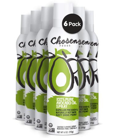 Chosen Foods 100% Pure Avocado Oil Spray, Keto and Paleo Diet Friendly, Kosher Cooking Spray for Baking, High-Heat Cooking and Frying (6 oz, 6 Pack)