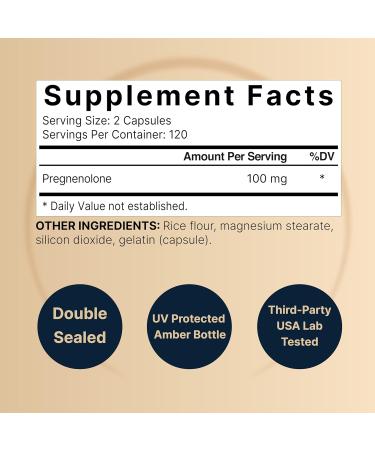Pregnenolone 100mg 240 Capsules | 99% Purity Micronized Grade for Higher Absorption Plant Based Natural Precursor Brain & Immune Health Supplement Non-GMO Soy Free - Buy Online on GoSupps.com
