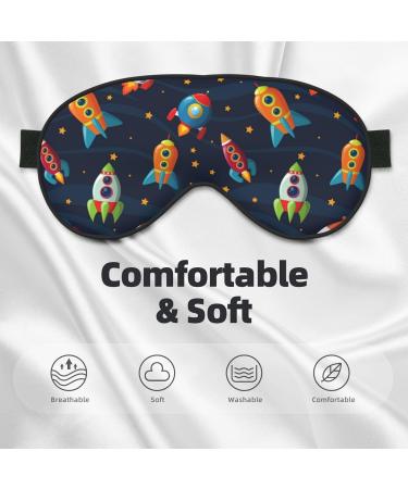 Spaceships and Stars Print Sleep Eye Mask - Soft Blindfold with Elastic Strap for Travel & Night Sleeping - Buy Online on GoSupps.com
