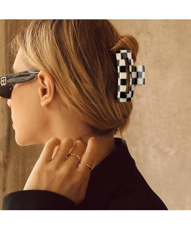 HAYHOI 4PCS Hair Claw Clips Celluloid French Butterfly Jaw Tortoise Shell - Stylish Accessories for Women & Girls - Checkerboard Leopard White - Buy Online on GoSupps.com