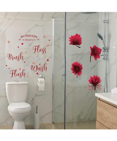 Bathroom Wall Decals Set - Wash Brush Flush Floss Rules Decor Stickers - Waterproof Flower Sign for Home - DIY Bathroom Kitchen Decorations - Buy Online on GoSupps.com