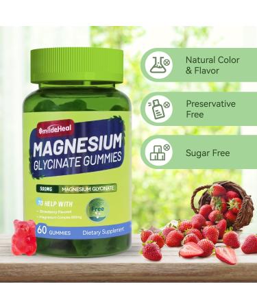Magnesium Glycinate Gummies 500mg with L-Threonate 300mg - Sugar-Free Magnesium Potassium Supplement with Vitamin D B6 CoQ10 - Strawberry Flavored - 60 Gummies 60 Count (Pack of 1) - Buy Online on GoSupps.com