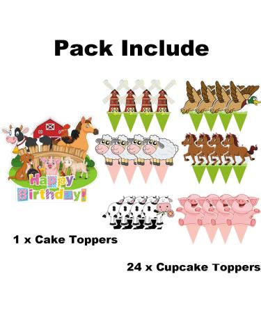 25 PCS Farm Animal Cow Themed Party Supplies For Birthday Party Cake Decorations Include 1 Big Cake Topper 24 Small Cupcake Toppers - Buy Online on GoSupps.com
