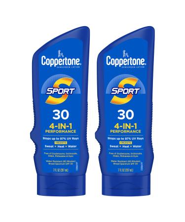 Coppertone SPORT Sunscreen SPF 30, Water Resistant Sunscreen Lotion, Broad Spectrum SPF 30 Sunscreen, Bulk Sunscreen Pack, 7 Fl Oz Bottle, Pack of 2