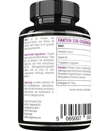 N-Acetyl-L-Tyrosine 500mg with Vitamin B6 | 120 Capsules | High Dose Amino Acids Supplement | 4 Months Supply | Apollo's Hegemony - Buy Online on GoSupps.com