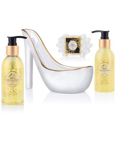 BRUBAKER Luxury Vanilla Spa Beauty Set | 6-Piece Bath & Shower Gift Set in Ceramic Stiletto White Gold | International Shipping Available - Buy Online on GoSupps.com