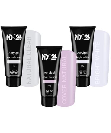 Poly Acrylic Gel Tube Set French - Clear + Cover Natural + Bright White (3 x 30g) 30 g (pack of 3)