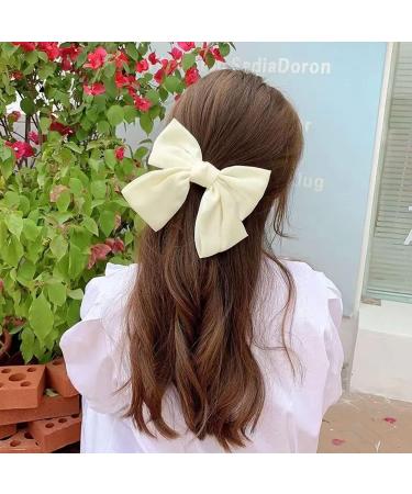Bow Hair Clip for Women - White Big Bowknot Hairpin with Soft Satin Ribbon | French Barrette Hair Clip for Girls | Hair Bows Accessories - Buy Online on GoSupps.com