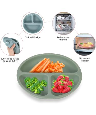 Hanmir 3 Pack Suction Cup Baby Plates - BPA Free Silicone Children's Dinnerware in Olive Green Brick Red & Gray Blue | Safe & Fun Feeding Solution for Kids - Buy Online on GoSupps.com