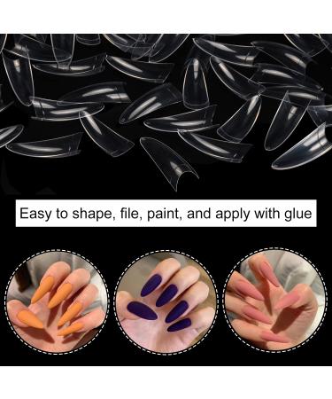 Noverlife 1100PCS C Curved Long Almond False Nail Tips - Half Cover Manicure Acrylic Fake Nails for Nail Salon & Home DIY Nail Art - Clear - Buy Online on GoSupps.com