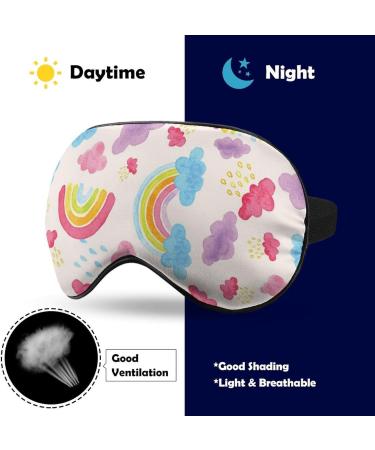 Watercolor Rainbows & Clouds Sleep Mask | Adjustable Eye Cover for Men & Women | Light-Blocking Cartoon Sleeping Mask - Buy Online on GoSupps.com