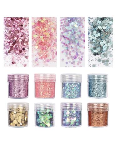 8 Boxes Unicorn Chunky Glitter Holographic Cosmetic Festival Chunky Glitter Ultra-Thin Nail Glitter Sequins Iridescent Flakes Sparkles Face Body Hair Nail