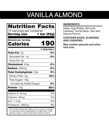 RXBAR Vanilla Almond Protein Bar 1.83oz (12 Pack) - High Protein Gluten Free Snack - Buy Online on GoSupps.com