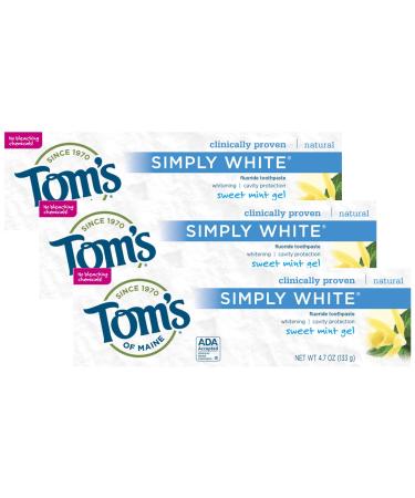 Tom's of Maine Natural Simply White Toothpaste Sweet Mint Gel 4.7 Ounce (Pack of 3)