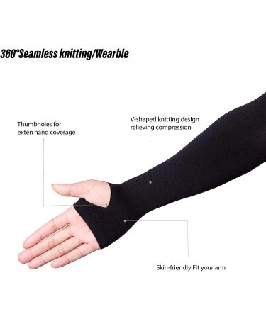 QXURkut Black Cooling Sun UV Protection Arm Sleeves with Thumb Hole - 5 Pairs for Men and Women | Outdoor Gear - Buy Online on GoSupps.com