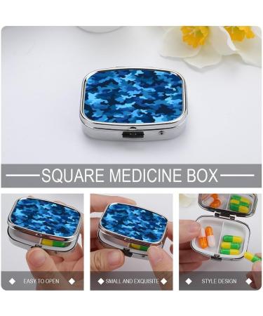 Buy Blue Camo Print 2 Compartment Pill Box | Portable Decorative Metal Pill Organizer for Pocket & Purse - International Shipping Available - Buy Online on GoSupps.com