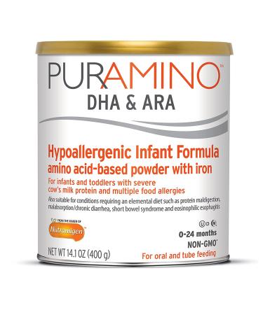 PurAmino Hypoallergenic Infant Drink, for Severe Food Allergies, Omega-3 DHA, Iron, Immune Support, Powder Can, 14.1 Oz 14.1oz Can