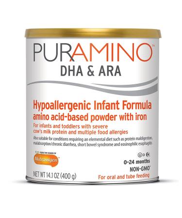 PurAmino Hypoallergenic Infant Drink, for Severe Food Allergies, Omega-3 DHA, Iron, Immune Support, Powder Can, 14.1 Oz 14.1oz Can - Buy Online on GoSupps.com
