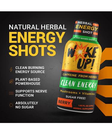 Woke Up! Energy Shot - Sugar Free Natural Energy Drink with Vitamin B12, Lions Mane & Yerba Mate - Immunity Boost, Extra Strength - Berry Flavor (12 Pack) - Buy Online on GoSupps.com