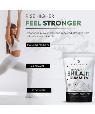 VITALRYZE Himalayan Shilajit Gummies with Ashwagandha Maca Root & Cordyceps Supports Energy Vitality & Focus Testosterone & Stamina Himalayan Shilajit Organic Travel Friendly 60 Gummies - Buy Online on GoSupps.com