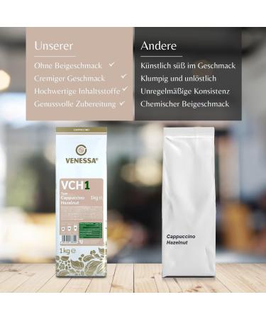 VENESSA VCH 1 Cappuccino Hazelnut 10 x 1 kg Very economical Conservation pack Instant soluble coffee with hazelnut flavour Creamy aroma All Vending & Office coffee machines - Buy Online on GoSupps.com