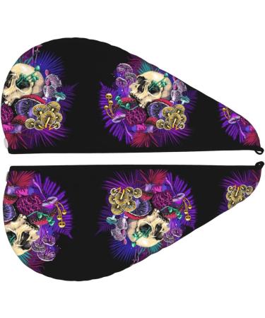 Hair Towel Wrap with Button | Quick-Dry Towel Turban - Mushrooms & Skull Design - Buy Online on GoSupps.com