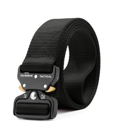 FAIRWIN Tactical Belt, Military Style Webbing Riggers Web Belt Heavy-Duty Quick-Release Metal Buckle Belt for Men Black S 30"-36"