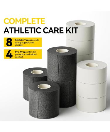 Dimora Athletic Tape & Pre Wrap Kit - 8 White Rolls + 4 Pre Wraps for Injury Prevention & Support | Premium Sports Wrap for Athletes Trainers & Coaches - Buy Online on GoSupps.com