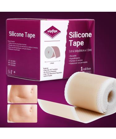 Medical Grade Silicone Scar Tape, Reusable Silicone Tape for Scars -1.6" x 60" Comfy Painless Easy Removal Scar Away Silicone Sheets for Keloid, C-Section, Burn, Surgical Scars (Economy Roll)
