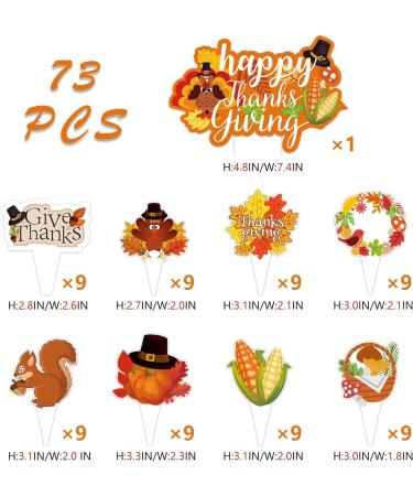 Thanksgiving Cake Toppers Kits 73PCS Fall Cupcake Toppers Turkey Pumpkin for Festival Party Cupcakes Decoration Harvest Day Cake Decor - Buy Online on GoSupps.com