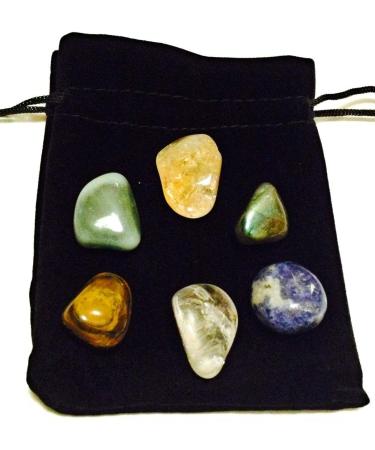 6 x Tumblestones Attract Money Pack - Citrine - Labradorite - Clear Quartz - Tiger Eye - Sodalite - Green Aventurine - Tumble Stone Pack