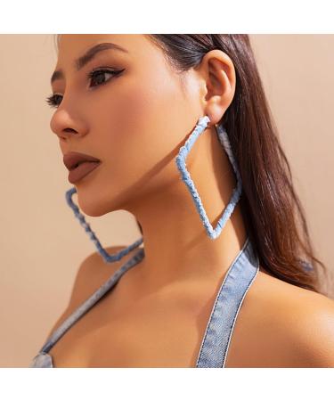 Feyleie Denim Ear Hoops - Stylish Round Earrings for Women & Girls | Exaggerated Winding Jewelry - Buy Online on GoSupps.com