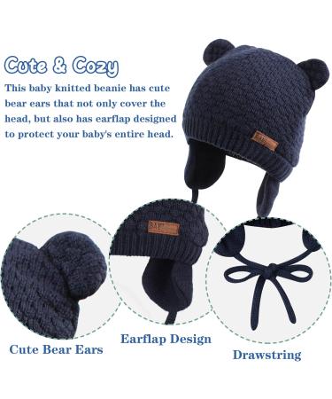 XIAOHAWANG Baby Earflap Beanie Hat - Cute Bear Knit Beanie for Infant/Toddler - Navy (6-18 Months) - Buy Online on GoSupps.com