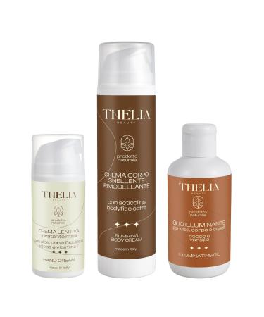 Thelia Beauty | Body Kit with Remodeling Slimming Body Cream Soothing Moisturizing Hand Cream and Illuminating Face Body and Hair Oil Paraben Free Natural Product Made in Italy
