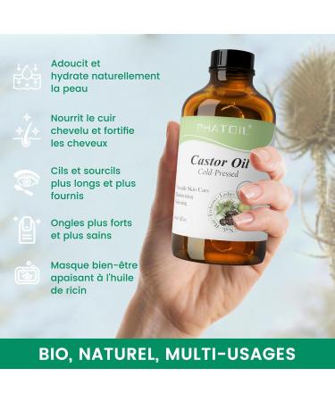 PHATOIL Huile de Ricin Bio 118ML - Organic Castor Oil 100% Naturelle Pure - Press e Froid - Huile Pour Cheveux Cils Sourcils Peau Ongles Barbe Pipettes + Brosse Sourcils + Brosse Cils - Buy Online on GoSupps.com