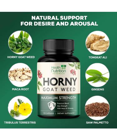 Horny Goat Capsules for Men & Women - 1590mg Extra Strength with Maca, Tongkat Ali, and Ginseng - Epimedium Supplement - 120 Capsules - Buy Online on GoSupps.com