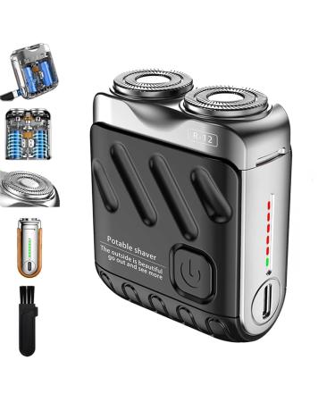 R-12 Luggage Electric Shaver Beard Shaver Traveler Mini And Portable Suitcase Design Mini Electric Shaver Rechargeable Dual Blade Razor Waterproof USB Fast Charging (D)