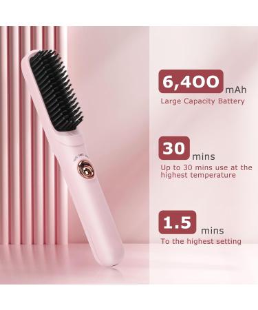 Buy Cordless Hair Straightening Brush & Comb - Fast Heating All Hair Types 30 Min Auto Shut-Off - Pink - Buy Online on GoSupps.com