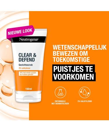 Kenvue Brands LLC Neutrogena Clear & Defend Facial Scrub with Salicylic Acid Developed in Collaboration with Dermatologists Mild Formula 150ml - Buy Online on GoSupps.com