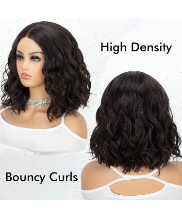 K'ryssma Short Bob Lace Front Wig 14 Black Natural Wave T-Part Synthetic Hair Wig for Black Women - Glueless Shoulder Length Wavy Hair - Buy Online on GoSupps.com