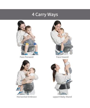 Bebamour HipSeat Baby Carrier 0-36 Months | Adjustable 3-in-1 Back Support Waist Stool - New Light Gray | Lightweight & Comfortable for Newborns to Toddlers - Buy Online on GoSupps.com